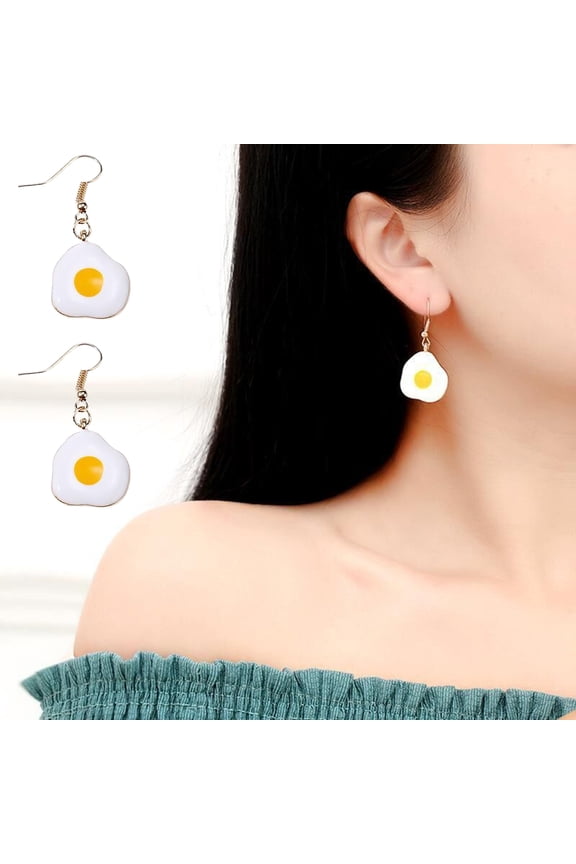 1 Pair Drop Earrings Piercing Minimalist Food Series Realistic Electroplating Decorative Gifts Women Funny Poached Egg Dangle Hook Earrings Jewelry Fashion Accessory