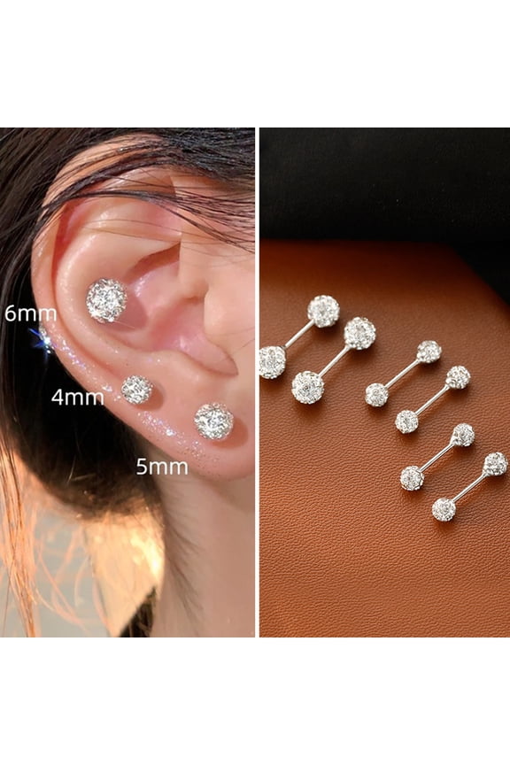 1 Pair Ear Studs 4/5/6mm Double Head Screw Back Small Hypoallergenic Shiny Cubic Zirconia Women Earrings Fashion Jewelry