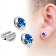 SmartBy 1 Pair Ear Studs Non-Piercing Magnetic Stainless Steel Round Colored Rhinestone Embedded Men Women Earrings Fashion Jewelry