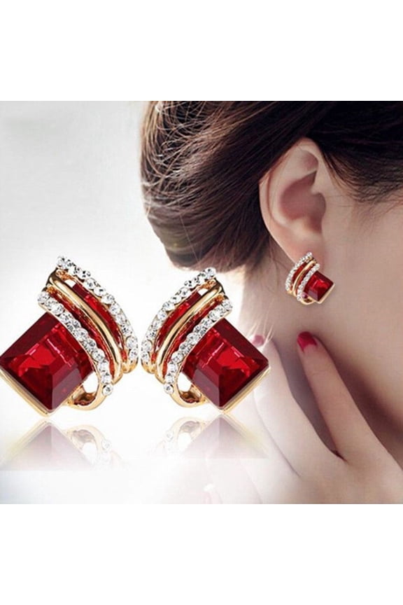 1 Pair Ear Studs Rhinestone Geometric Electroplating Luxury High Gloss Ear Decoration Jewelry Faux Crystal Engagement Earrings Anniversary Gifts