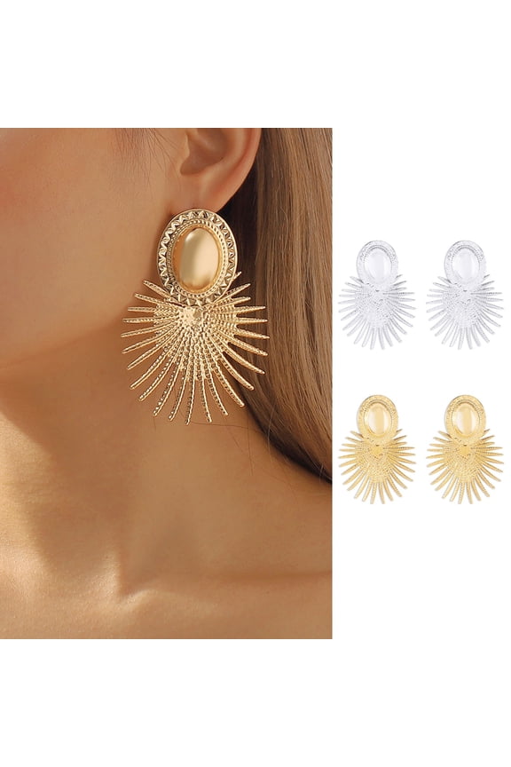 1 Pair Exaggerated Fan-Shaped Tassel Earrings Retro Geometric Fringe Alloy Drop Earrings Female Jewelry Gift