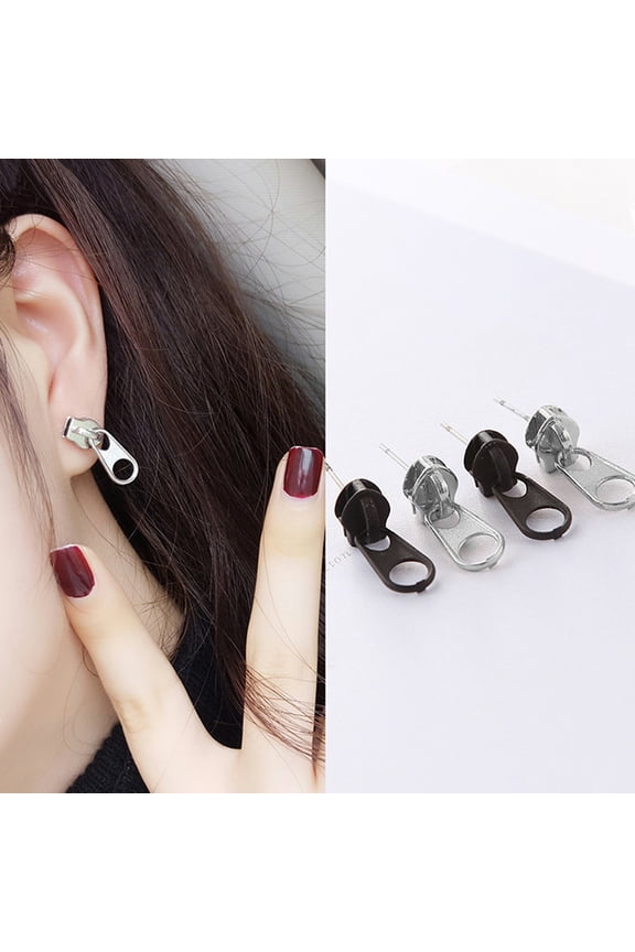 1 Pair Female Earrings Eye-catching Zipper Ear Studs Exquisite Piercing Zip Ear Studs for Party