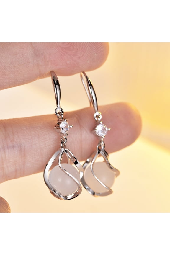 1 Pair Geometric Hook Earrings Spiral Design Rhinestone Faux Opal Dangle Drop Earrings Vibrant Shine Earrings