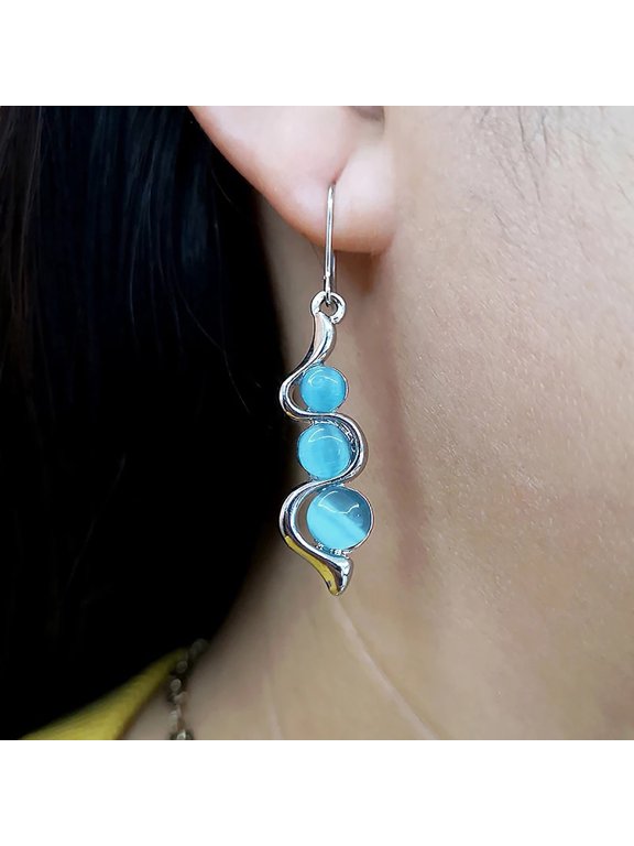 Women Fashion Faux Opal Curve Shape Pendant Dangle Hook Earrings Jewelry Gift