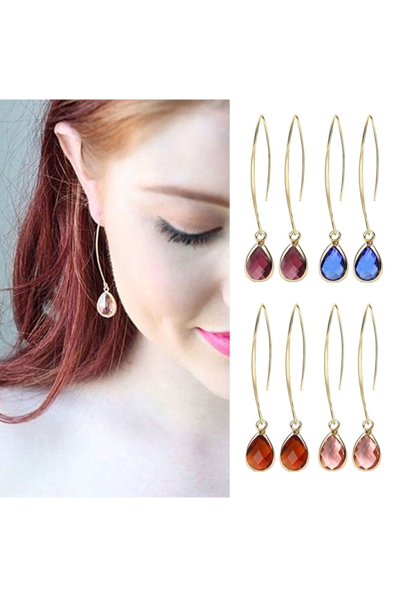 1 Pair Hook Earrings Faux Crystal Decor Polished Copper Anti-allergy Long Drop Dangle Earrings Ear Decoration Jewelry