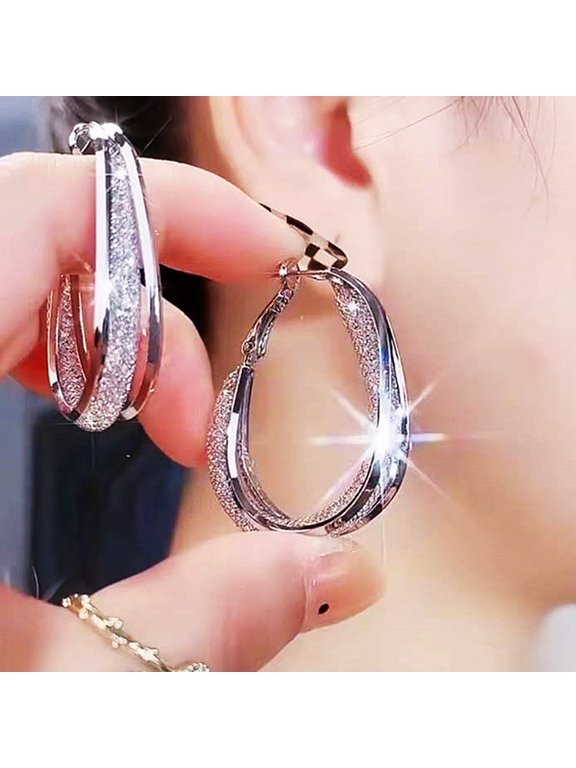 1 Pair Hoop Earrings High-end Shiny Contrast Color Round Circle Dangle Earrings Daily Jewelry