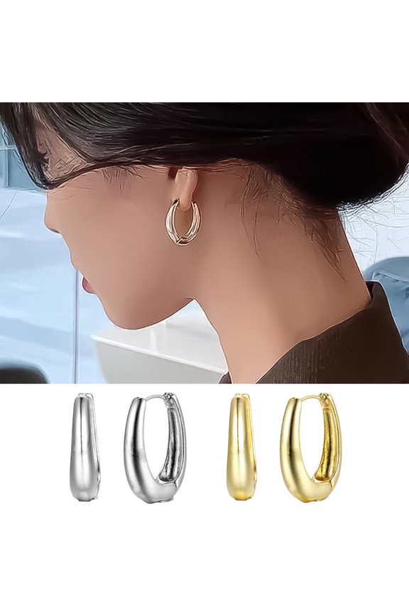 1 Pair Huggie Earrings Retro Geometric Solid Color Anti-allergy Electroplated Lightweight Stainless Ear Decoration Jewelry Commute Ear Hooks