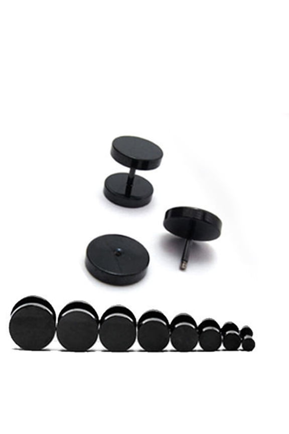 1 Pair Men Cool Punk Round Black Stainless Steel Ear Stud Piercing Earrings 3mm - 14mm