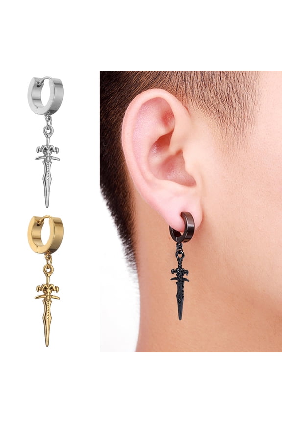 1 Pair Men Earrings Solid Color Sword Shape Punk Style Portable Drop Earrings for Daily Wear