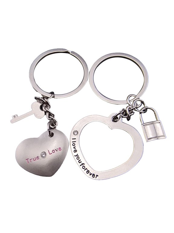 1 Pair New Love Heart Lock Key Chain Ring Keyring Keyfob Lover Couples Gift