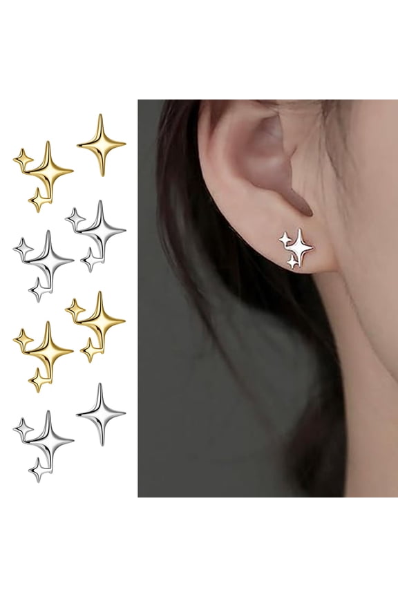 1 Pair Star Ear Studs Cool Style Solid Color Earrings Small Lightweight Anti-rust Anti-allergy Luster Colorfast Daily Earrings Holiday Gift