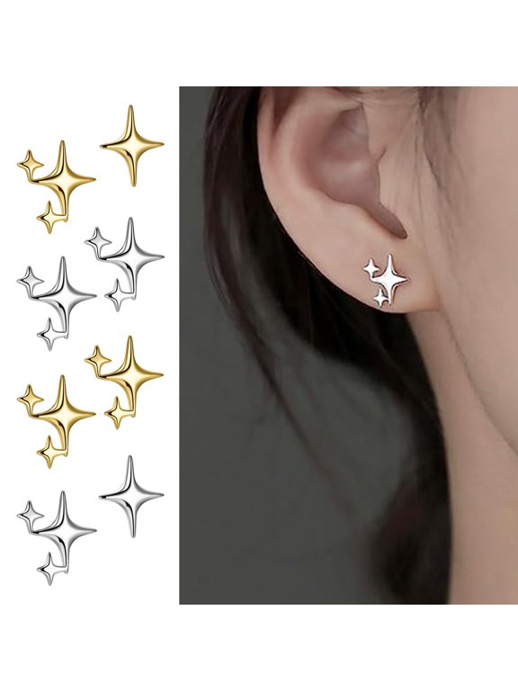1 Pair Star Ear Studs Cool Style Solid Color Earrings Small Lightweight Anti-rust Anti-allergy Luster Colorfast Daily Earrings Holiday Gift
