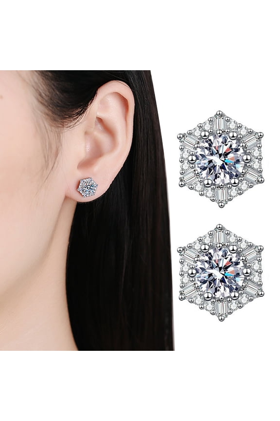 1 Pair Stud Earrings Hexagonal White Cubic Zirconia Geometric Shape Ear Studs Hexagonal Geometric Earrings Jewelry Gift