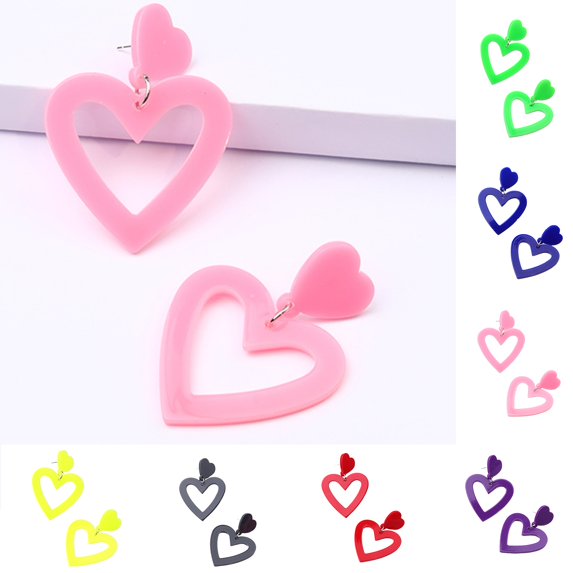 SmartBy 1 Pair Stud Earrings Lightweight Heart Acrylic Pendant Earrings Hypoallergenic Colorful Simple for Women