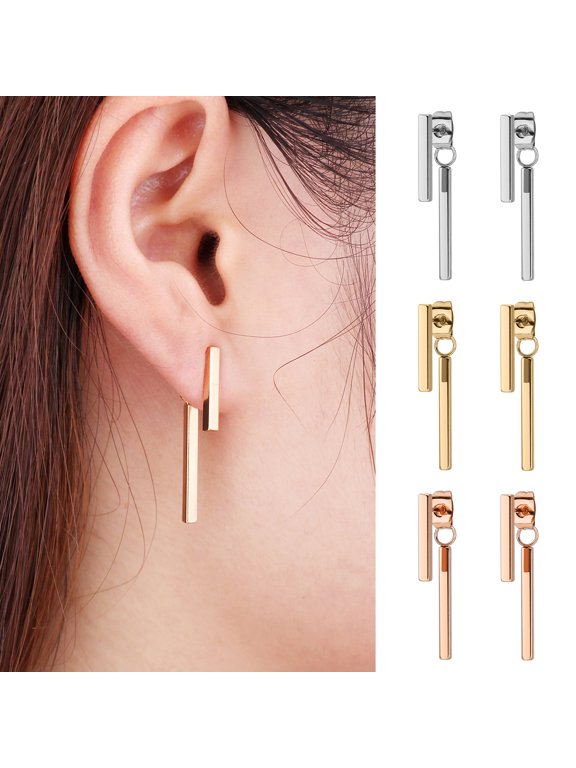 1 Pair Stud Earrings Simplicity Geometric T-shaped Polishing Temperament Dress Up Fade-resistant Simple T Bar Drop Earrings Costume Supplies