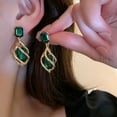 thumbnail image 1 of SmartBy 1 Pair Stud Earrings Square-shaped Faux Diamond Vintage Style Hollow Pendant Ear Ornament Fade-resistant Fashion Faux Emerald Crystal Dangle Earrings for Party, 1 of 7