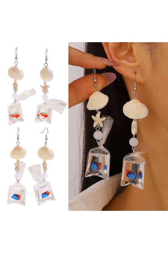 1 Pair Tropical Fish Bag Dangle Earrings Ocean Beach Starfish Shell Hook Earrings Hypoallergenic Women Drop Earrings Fashion Jewelry