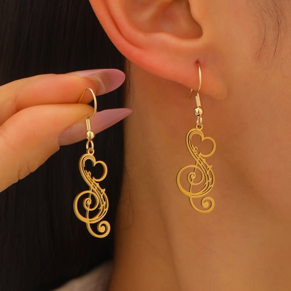 SmartBy 1 Pair Women Earrings 304 Stainless Steel Lightweight Hollow Design Music Note Heart Shape Hook Earrings Jewelry Gift