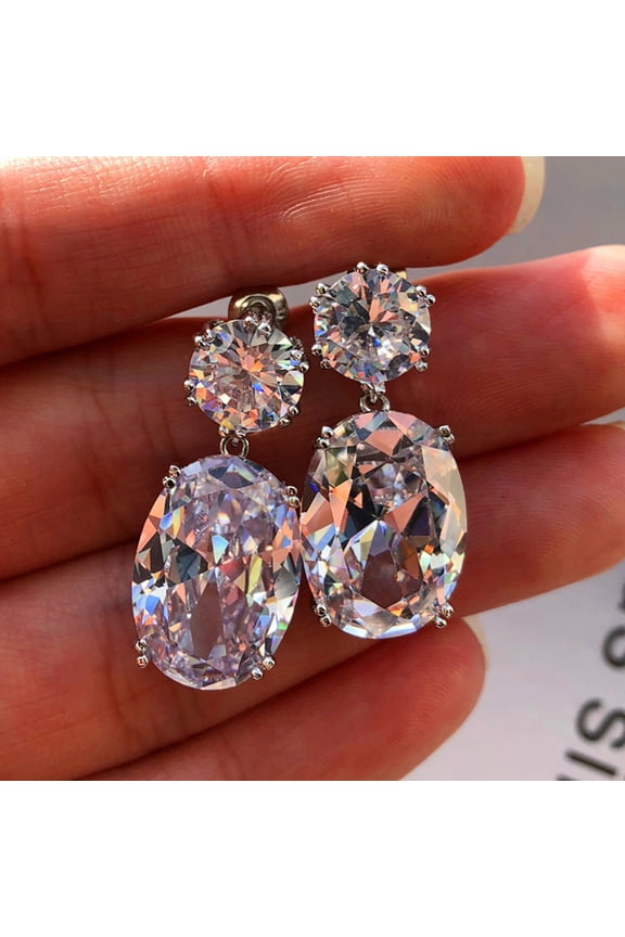 1 Pair Women Earrings Egg-shaped Cubic Zirconia Jewelry Electroplating Long Lasting Dangle Earrings for Banquet