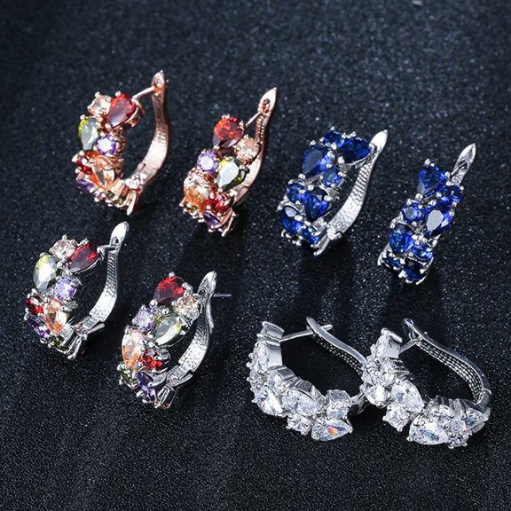 SmartBy 1 Pair Women Earrings Elegant Ear Decoration European And American Style Colorful Rhinestone Clip Earrings for Everyday Wear