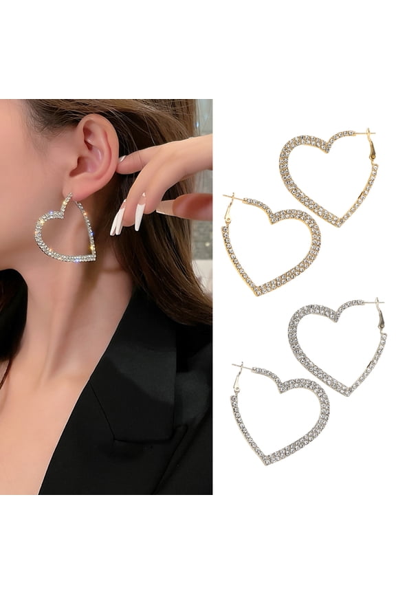 1 Pair Women Earrings Heart Shape Rhinestone Individual Hanging Earrings Exaggerated Party Club Dating Dangle Earrings Ear Hoop Jewelry