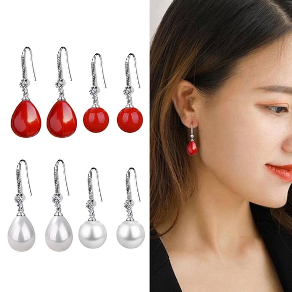 SmartBy 1 Pair Women Earrings Imitation Pearl Shiny Rhinestone Good Workmanship Drop Earrings for Banquet