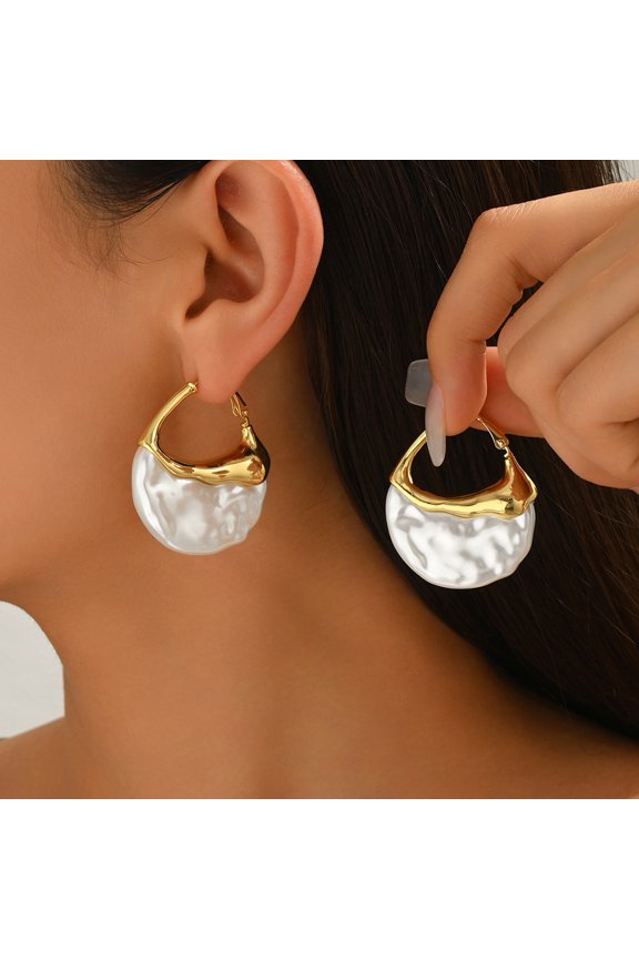 1 Pair Women Earrings Imitation Pearls Inlaid Drop Earrings with Ear Loop Daily Wear Party Dance Jewelry Gift