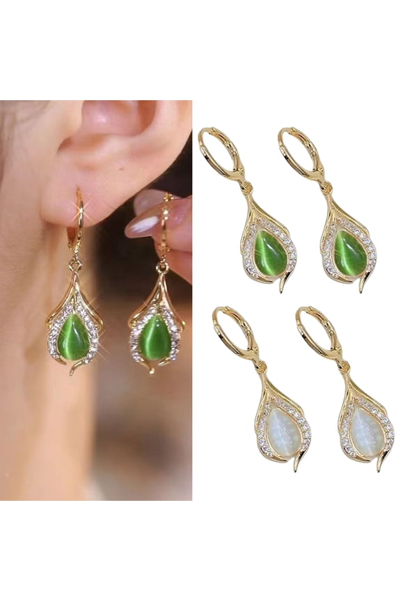 1 Pair Women Hanging Earrings Faux Opal Rhinestone Decor Angel Tear Water Drop Shape Prom Party Dangle Earrings Bride Celebrity Ear Jewelry