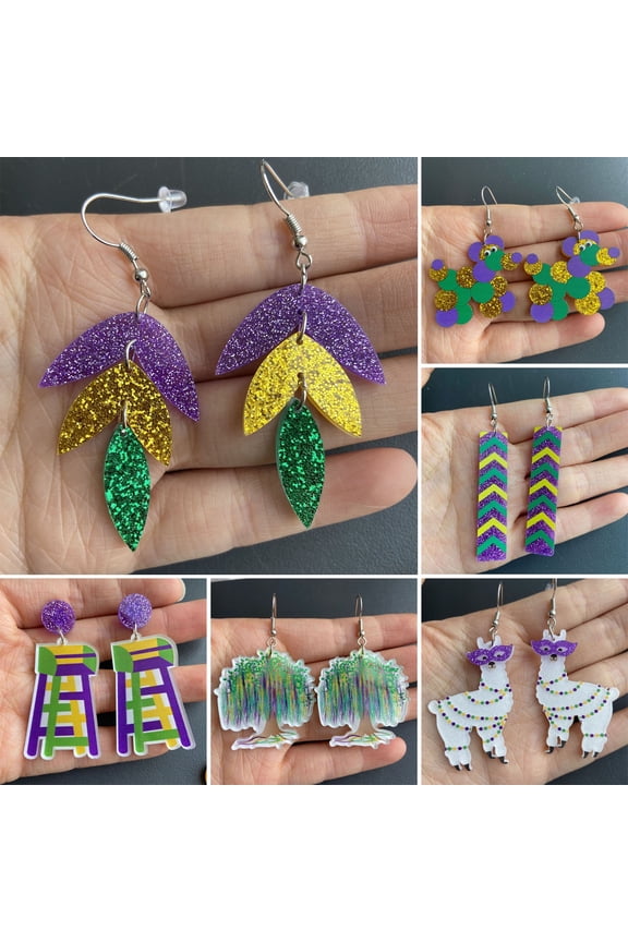 1 Pair Women Hook Earrings Mardi Gras Carnival Alpaca Champagne Bottle Acrylic Earrings Party Accessories