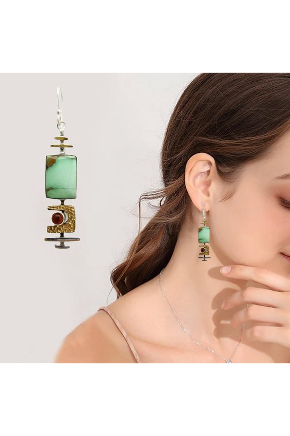 1 Pair Women Hook Earrings Turquoise Collection Decorative Sturdy Anti-rust Vintage Style Creative Geometric Shape Lightweight Dangle Earrings Female Jewelry