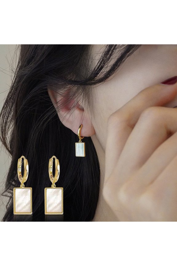 1 Pair Women Huggie Earrings Anti-allergy Luster Geometric Oblong Shape Contrast Color Ear Decoration Stainless Colorfast Lady Hanging Earrings Ear Jewelry