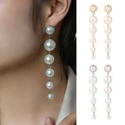 SmartBy 1 Pair Women Long Earrings Faux Pearl Polished Stainless Exquisite Tassel Hanging Earrings Party Prom Dangle Earrings Ear Jewelry