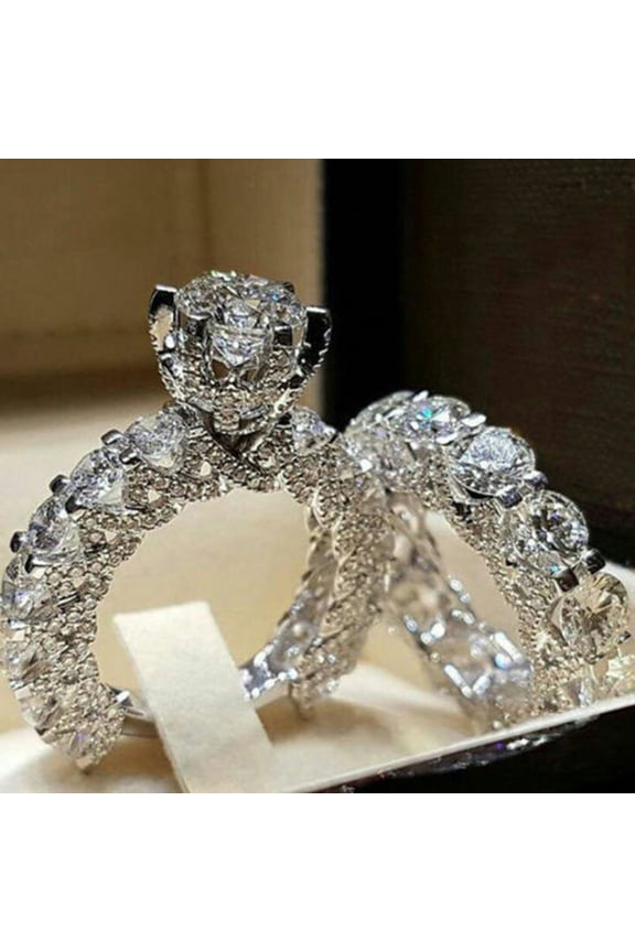 1 Pair Women Ring Full Rhinestone Inlaid Non-Fading Lightweight Symmetric Wedding Circlet for Birthday