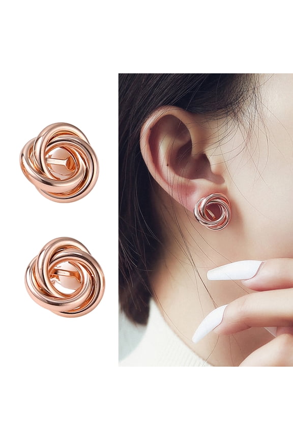 1 Pair Women Stud Earrings Hollow Metal Wire Entangled Shape Electroplated Anti-allergy Lightweight Ear Decoration Jewelry Party Prom Commute Ear Studs