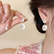 SmartBy 1 Pair Women Stud Earrings White Faux Pearl Dangling Drop Earrings Baroque Style Daughter Bridesmaid Dangle Earrings