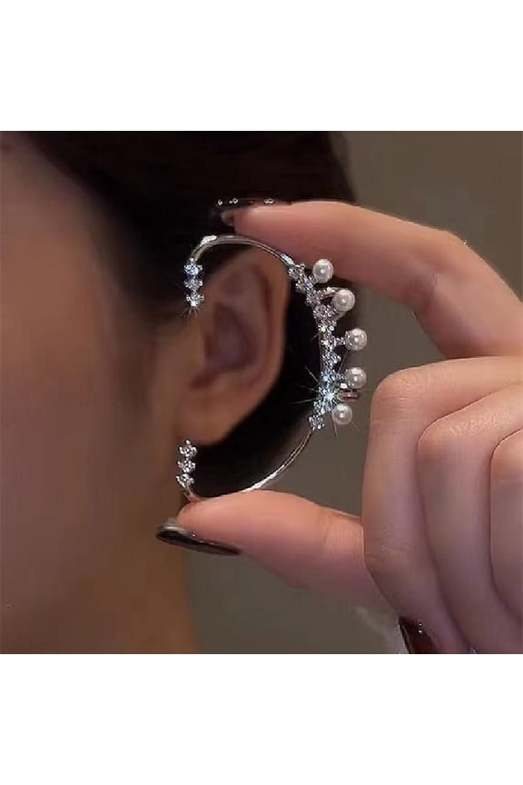 1 Pc Women Ear Cuff Sparkling Rhinestone Fairy Faux Pearl Decor Anti-slip Stainless Ear Clip Climber Ear Wrap Around Earrings Women Gift