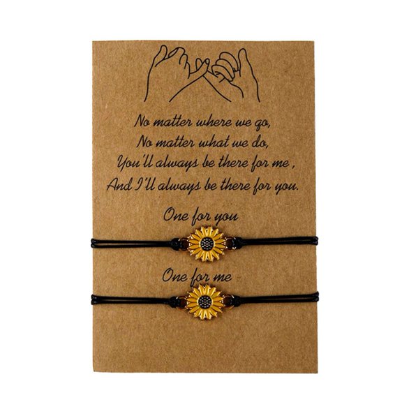 SmartBy 1 Set Friendship Card Bracelets Sunflower Dripping Oil Adjustable Bracelets for Daily Wear