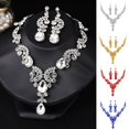 thumbnail image 1 of SmartBy 1 Set Jewelry Set Necklace Earrings Luxurious Rhinestone Exquisite Sparkling Color Matching Pendant Necklace Long Hanging Earrings Bride Neck Ear Decoration Jewelry, 1 of 7