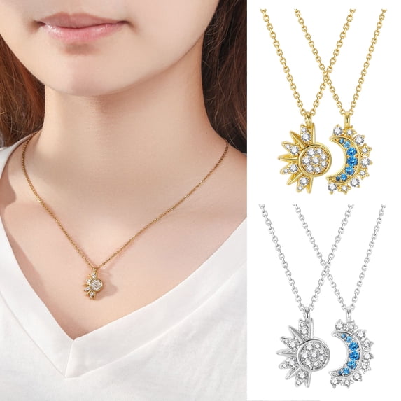 SmartBy 1 Set Sun And Moon Necklaces Couples Matching Necklaces Rhinestone Sun Moon Pendant Necklaces Gift for Valentine's Day Anniversary