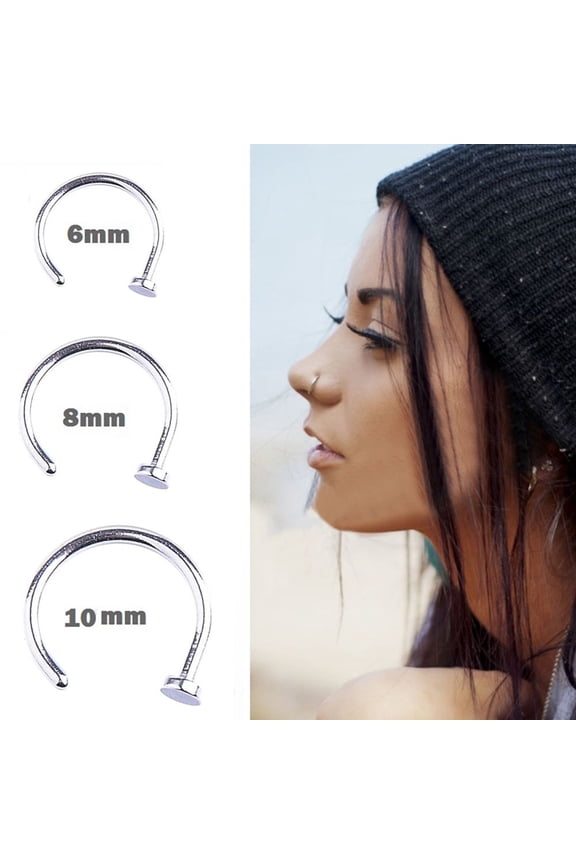 10/6/2Pcs Stainless Steel Nose Open Hoop Ring Body Piercing Stud Unisex Jewelry