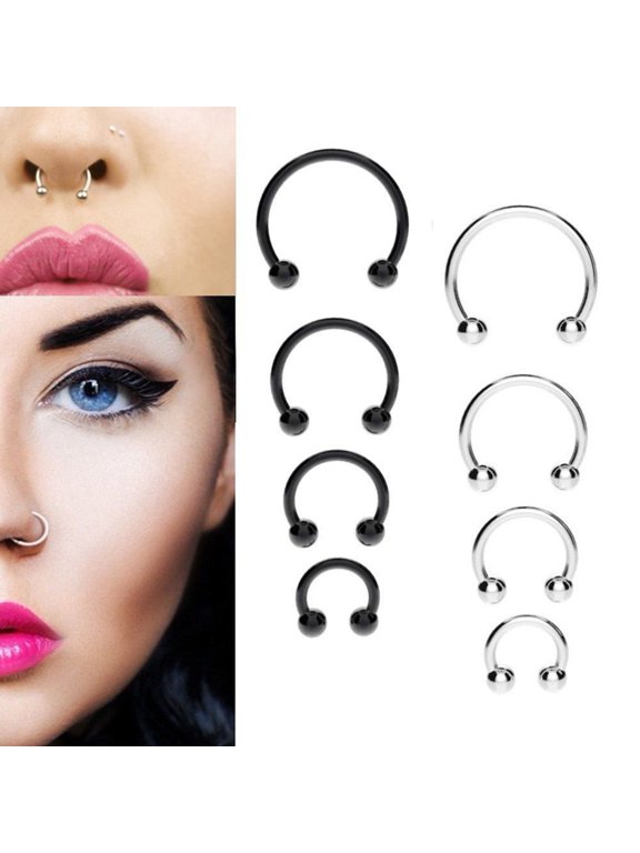 10 Pcs Stainless Steel Horseshoe Bar Lip Nose Septum Ear Ring Stud Body Piercing