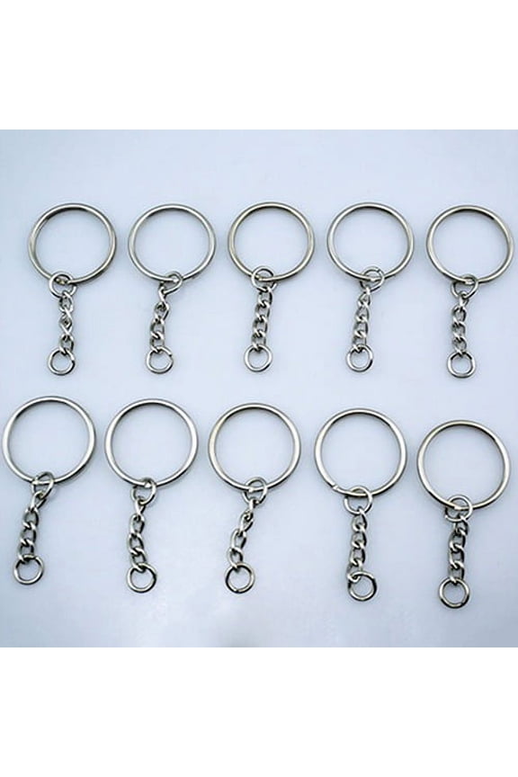 10Pcs DIY Silver Tone Keyring Blanks Key Chains Split Rings with 4 Link Chain