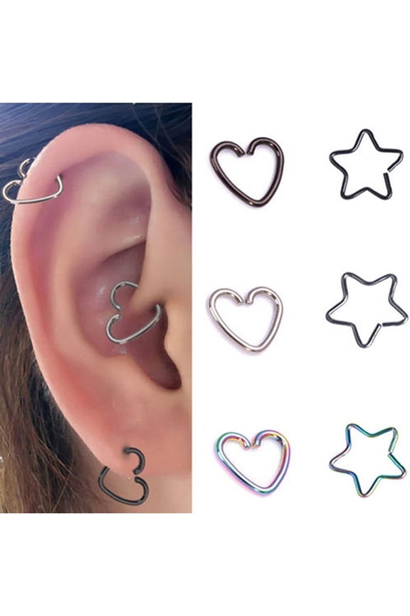 10Pcs Punk Heart Star Helix Cartilage Tragus Daith Nose Piercing Studs Earrings