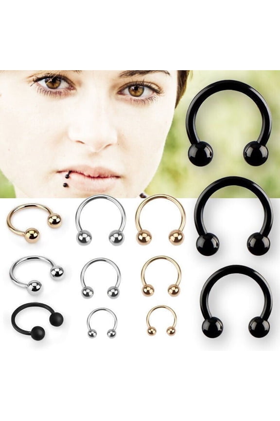 10Pcs Stainless Steel Horseshoe Bar Lip Nose Ear Ring Stud Body Piercing Set