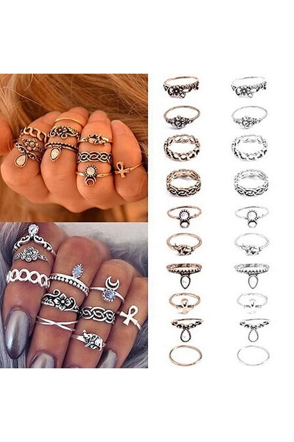 10Pcs Women's Punk Vintage Hollow Flower Jewelry Midi Knuckle Rings Set