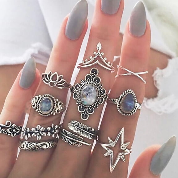 SmartBy 11Pcs Women Retro Hollow Rhinestone Knuckle Midi Finger Tip Stacking Joint Ring