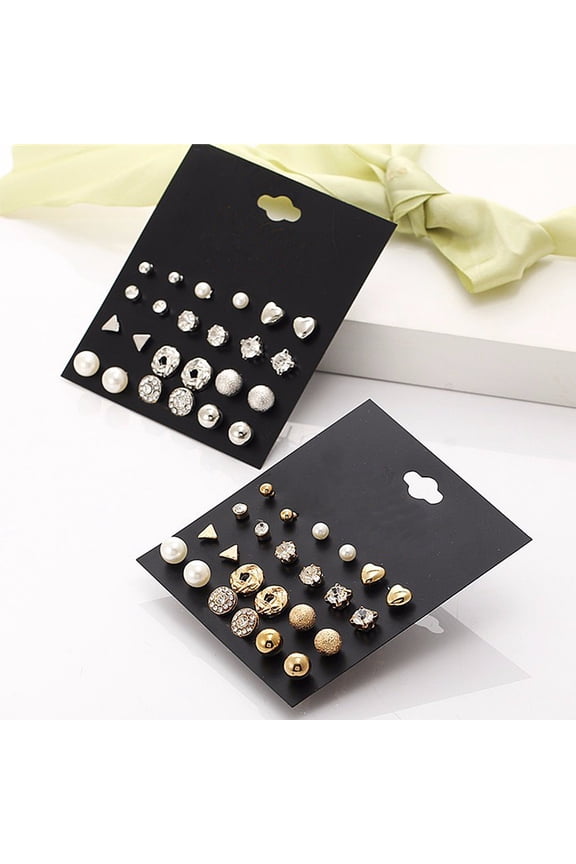 12 Pair/Set Imitation Pearl Heart Love Crown Triangle Stud Earring Lady Jewelry