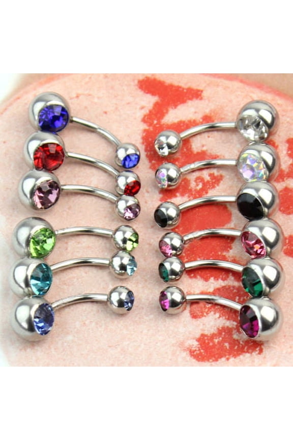 12 Pcs 316L Surgical Steel Rhinestone Belly Button Navel Bar Ring Jewelry Gift