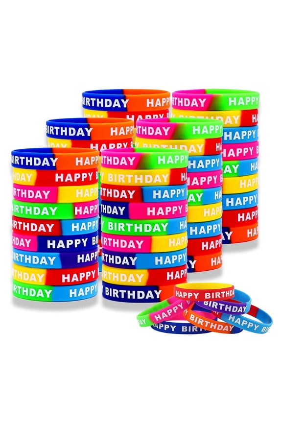 12 Pcs Unisex Silicone Bracelets Letter Printed Elastic Colored Lightweight Happy Birthday Wristbands Adults Children Birthday Party Gift