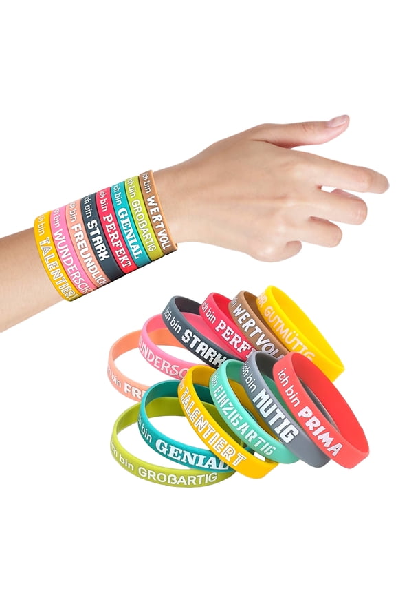 12Pcs Motivational Message Bracelet Inspirational Saying Silicone Bracelets Bulk Unisex Wristbands Courage Gifts for Kids Teens Students